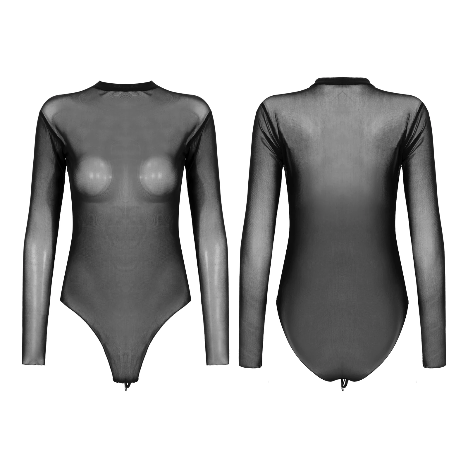 Sissy femmes corps Transparent Body Teddies à manches longues Lingerie tentant vêtements de nuit Ultra mince sous-vêtements extensibles justaucorps