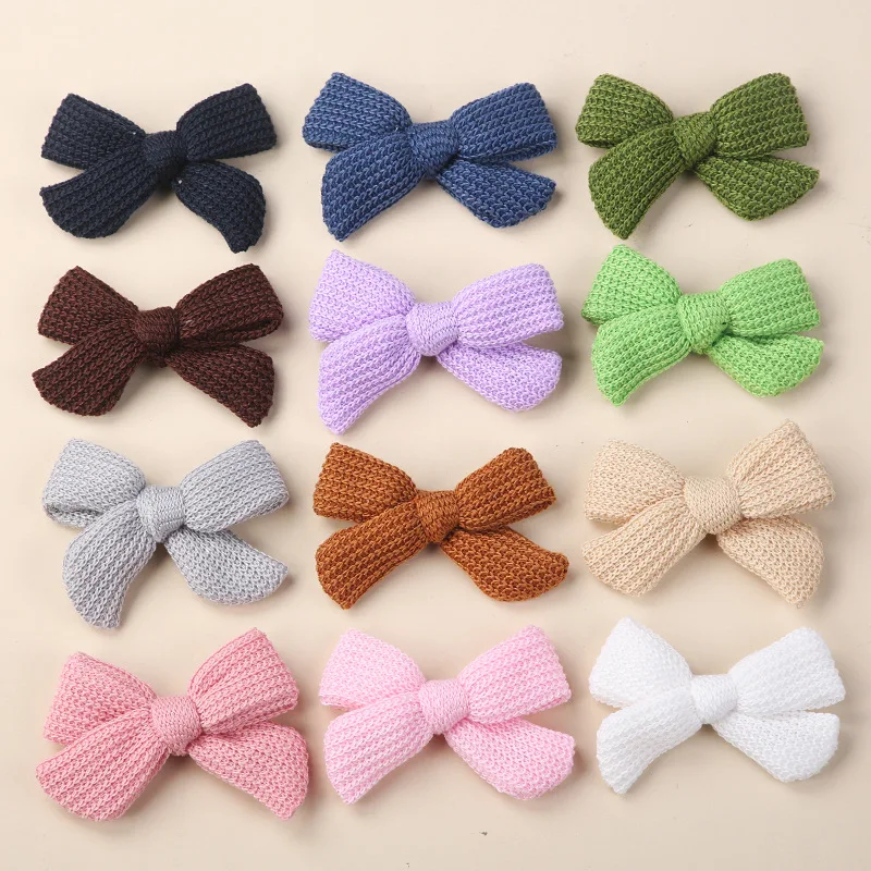 36 PCS/Lot , 3.5 inch Crochet Bows Hair Clips Kids Girls Wool Knitted Hair Bow Clips, Baby Hair Accessories