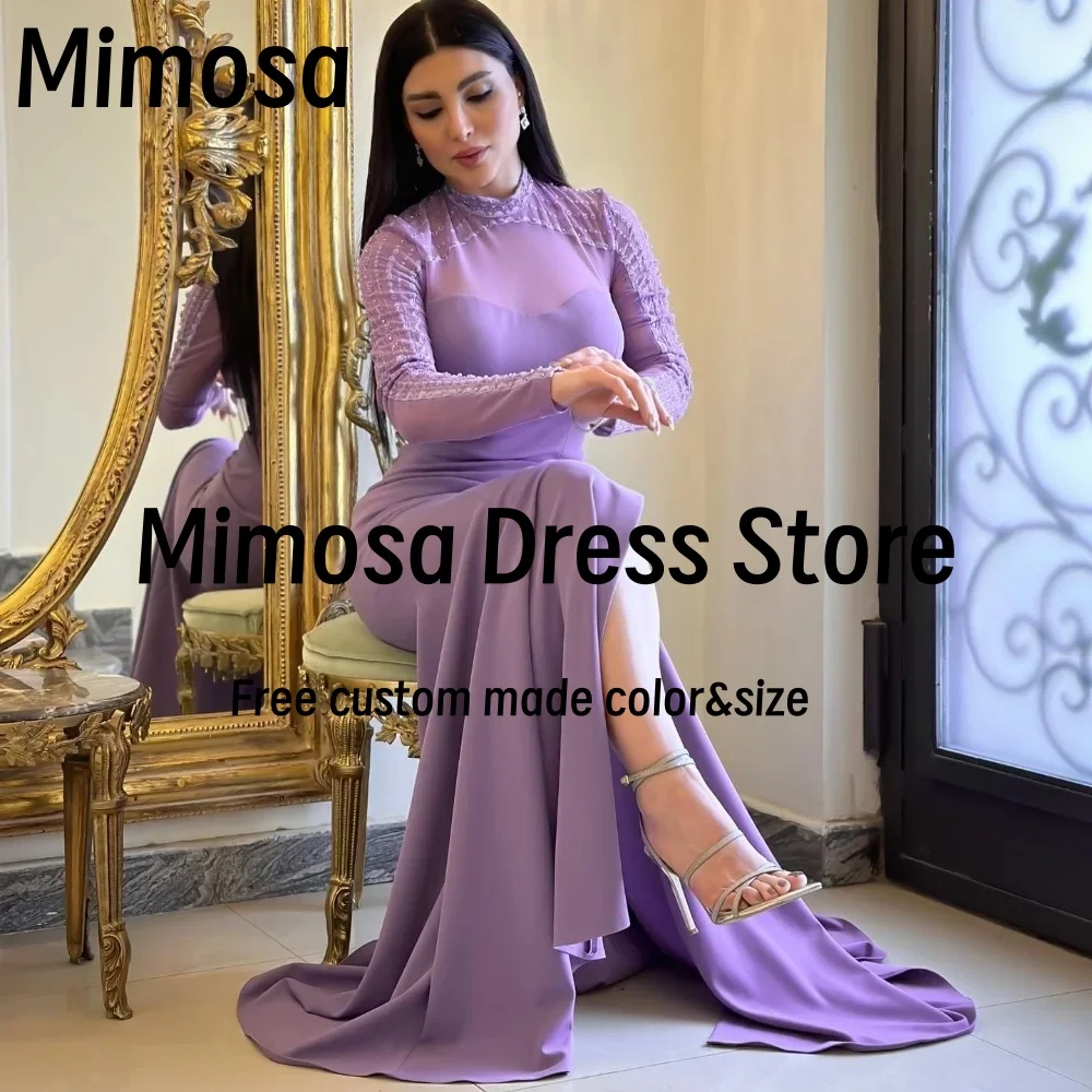 

Mimosa Вечерние платья с высоким воротником и длинными рукавами فساتين حفencia γálálambi Боковые разрезы Платье для выпускного вечера по индивидуальному заказу