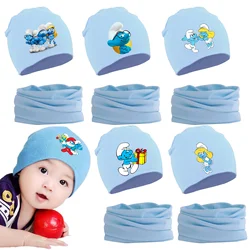 Smurfs Baby Hat sciarpa 2 pezzi Suit Cartoon Warm Cap fazzoletto da collo Set Soft Winter Decoration Toddler Infant Boys cappelli di cotone sciarpe