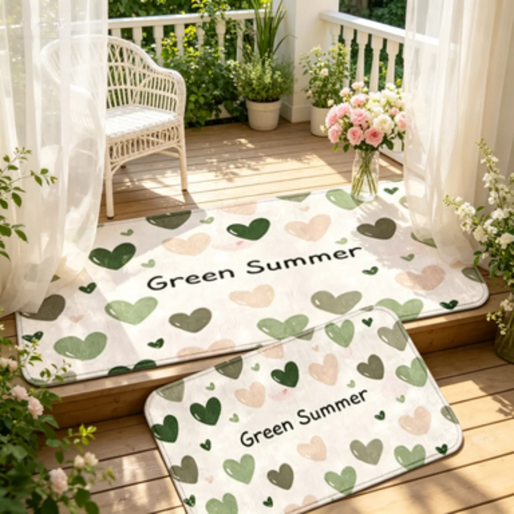 Colorful Heart Letter Mat, Fresh Girl Entrance Mat, Watercolor Soft Door Mat, Pink Panda Foot Mat, Blue Cloud Star Mat.