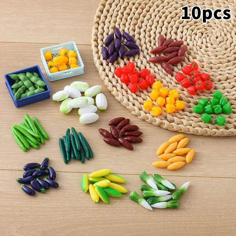 Lifelike Fake Mini Vegetable Model 10Pcs Assorted Chili Cabbage Edamame Cucumber Tiny Ornament For Home Kitchen Table Decoration