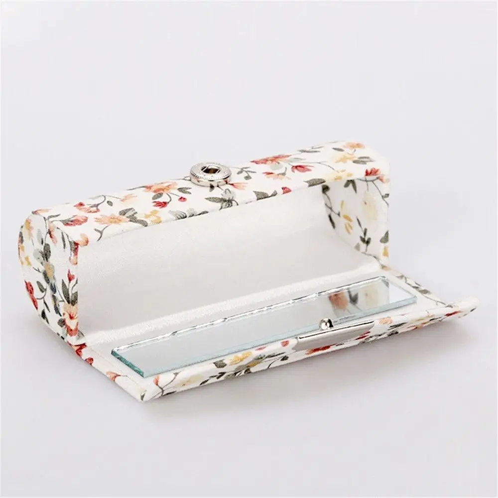 Women Beauty Retro Embroidered Makeup Storage Lip Gloss Box Lipstick Case Mini Mirror Jewelry Holder