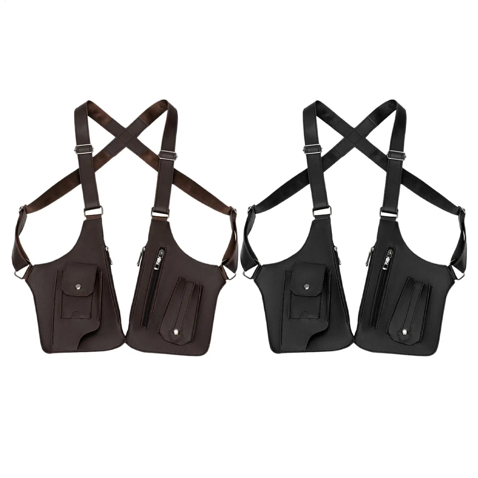 Men Double Shoulder Armpit Bag Anti-Theft Phone Pocket Adjustable Strap Holster Vest Bag Waterproof PU Leather Crossbody Bags