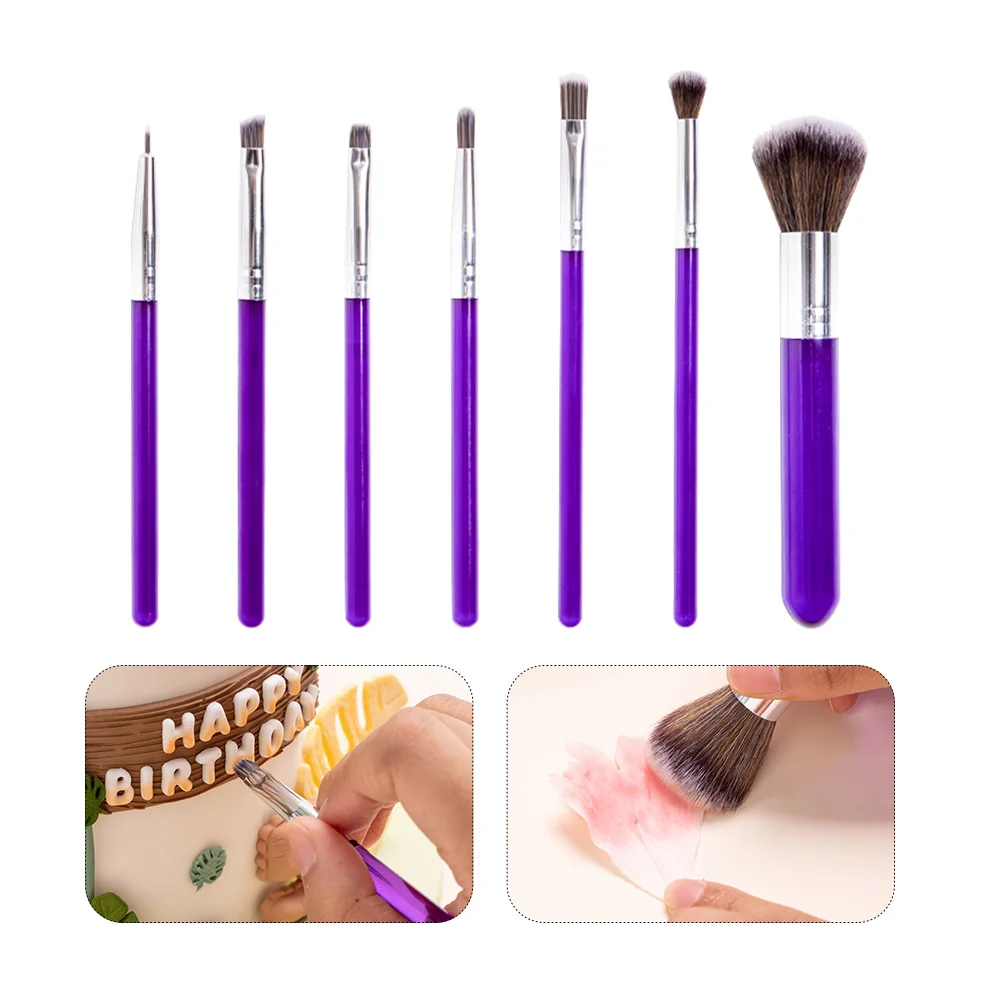 2/5/7pcs Purple Brushes Set Fondant Sculpture Coloring Brush Paint Coloring Tools Set Clay,Sugar Flower Detail Decoration Brush