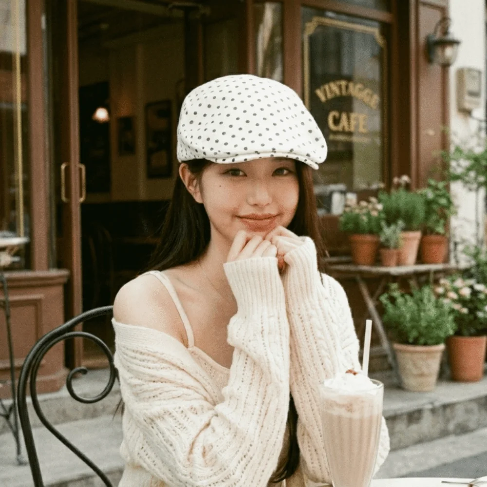 Versatile Polyester Polka Dot Berets Lightweight Cotton Vintage Forward Hats Adjustable Sweet Newsboy Cap Casual Wear