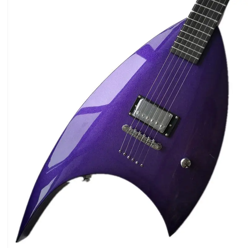 Purple Crescent Shaped 6-string Electric Guitar 22 Frets Ebony Fingerboard High-quality Silvery Accessories Factory Outlet