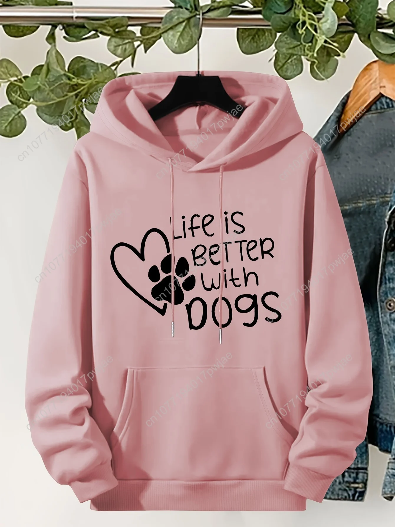 Толстовка с принтом лапы больших размеров, повседневная толстовка с карманом кенгуру «Жизнь лучше с собаками» и капюшоном на шнурке, с длинными рукавами F