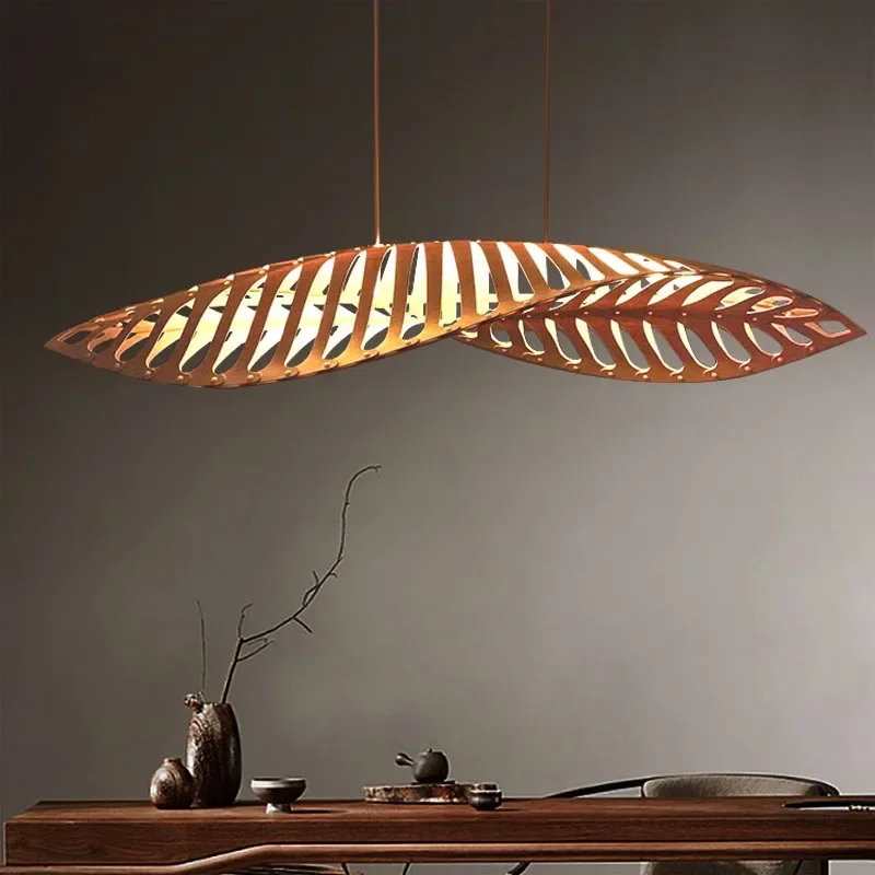 

Nordic Minimalist Wabi Sabi Wood Art Fish Bone Pendant Chandeliers Lighting Restaurant Bar Cafe Dining Room Home Decoration Lamp