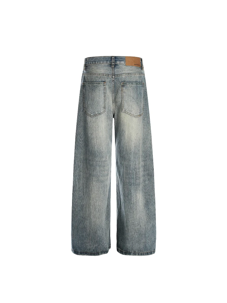

MASONSOUL American Retro Waed Bamboo Pattern High Waist Wide Leg Jeans Men Loose Fit Denim Pants Casual Straight Tube Jeans