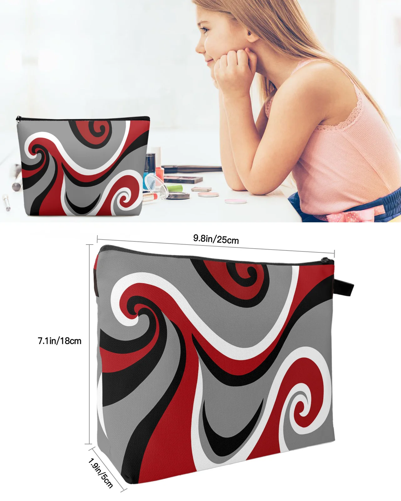 Abstract Vortex Red Makeup Bag Pouch Travel Essentials Lady Women Cosmetic Bags Toilet Organizer custodia per matite per bambini