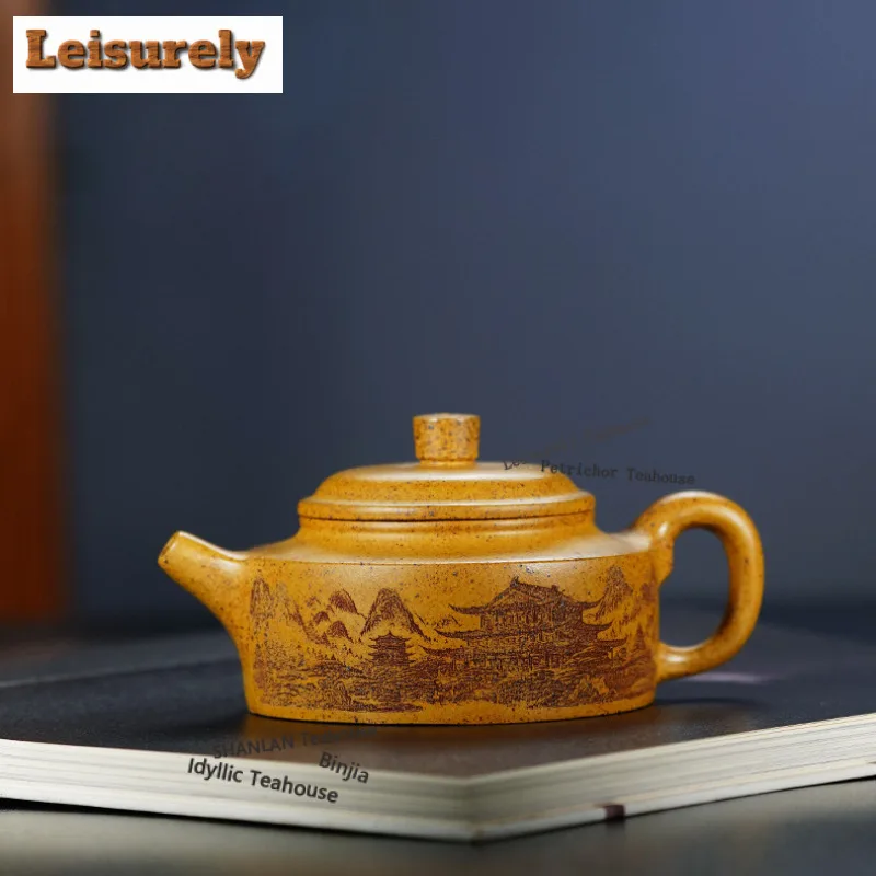 220ml Retro Yixing Purple Clay Teapots Handmade Flat De Zhong Pot Raw Ore Wood-fired Porcelain Mud Kettle With Strainer Zisha