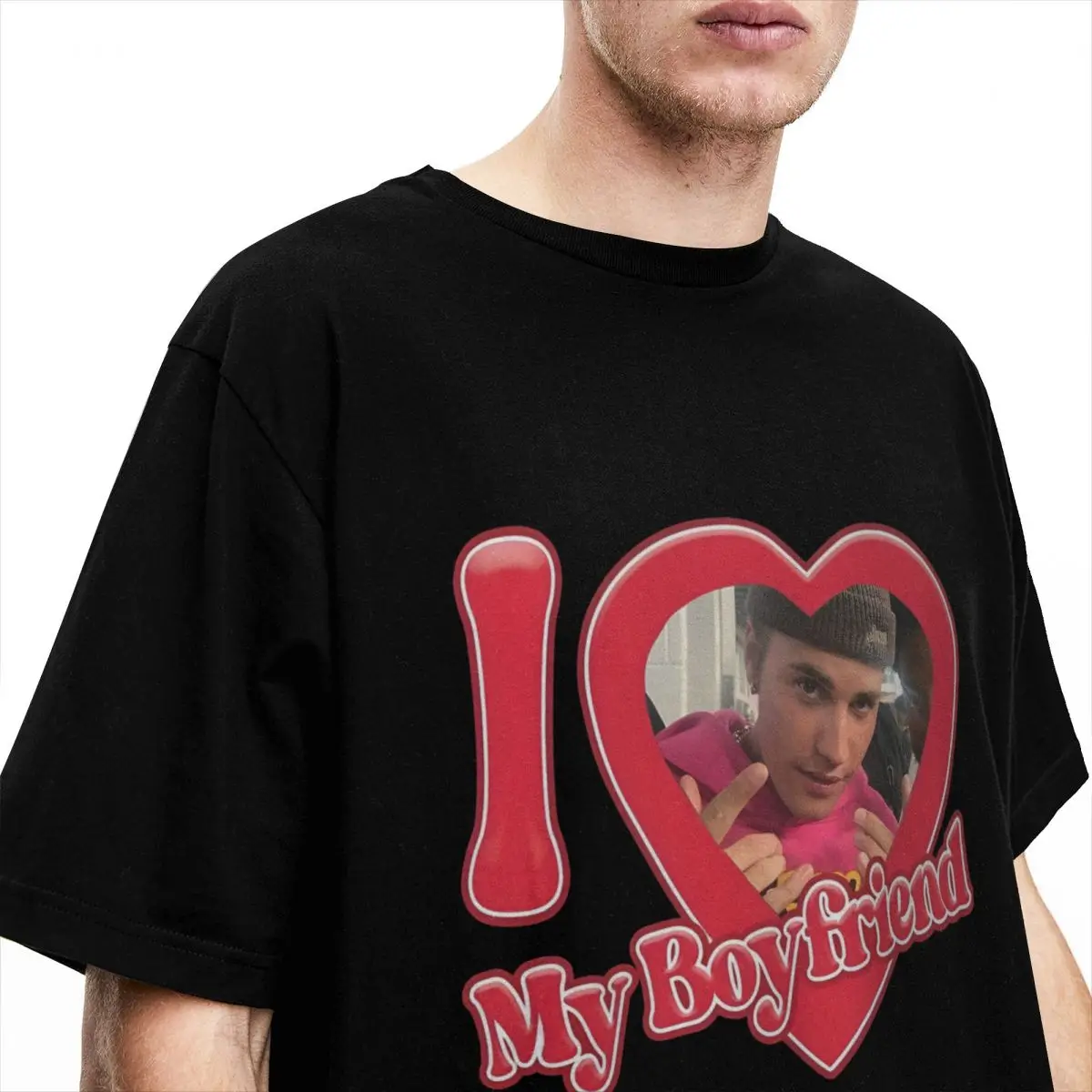 I Love My Boyfriend Justin Biebers T-Shirt Men Singer Y2K Funny Pure Cotton T-Shirts Summer Fashion Tee Shirt Oversized Clothing