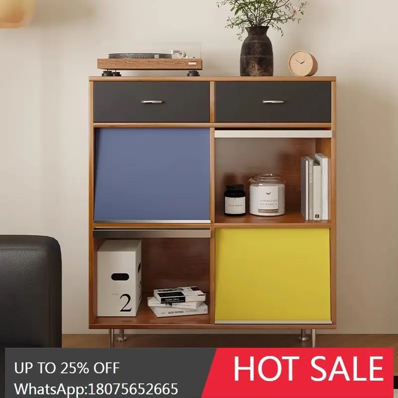 MJY Vintage Style Sideboard Storage Cabinet Color Block Flip Door Cabinet