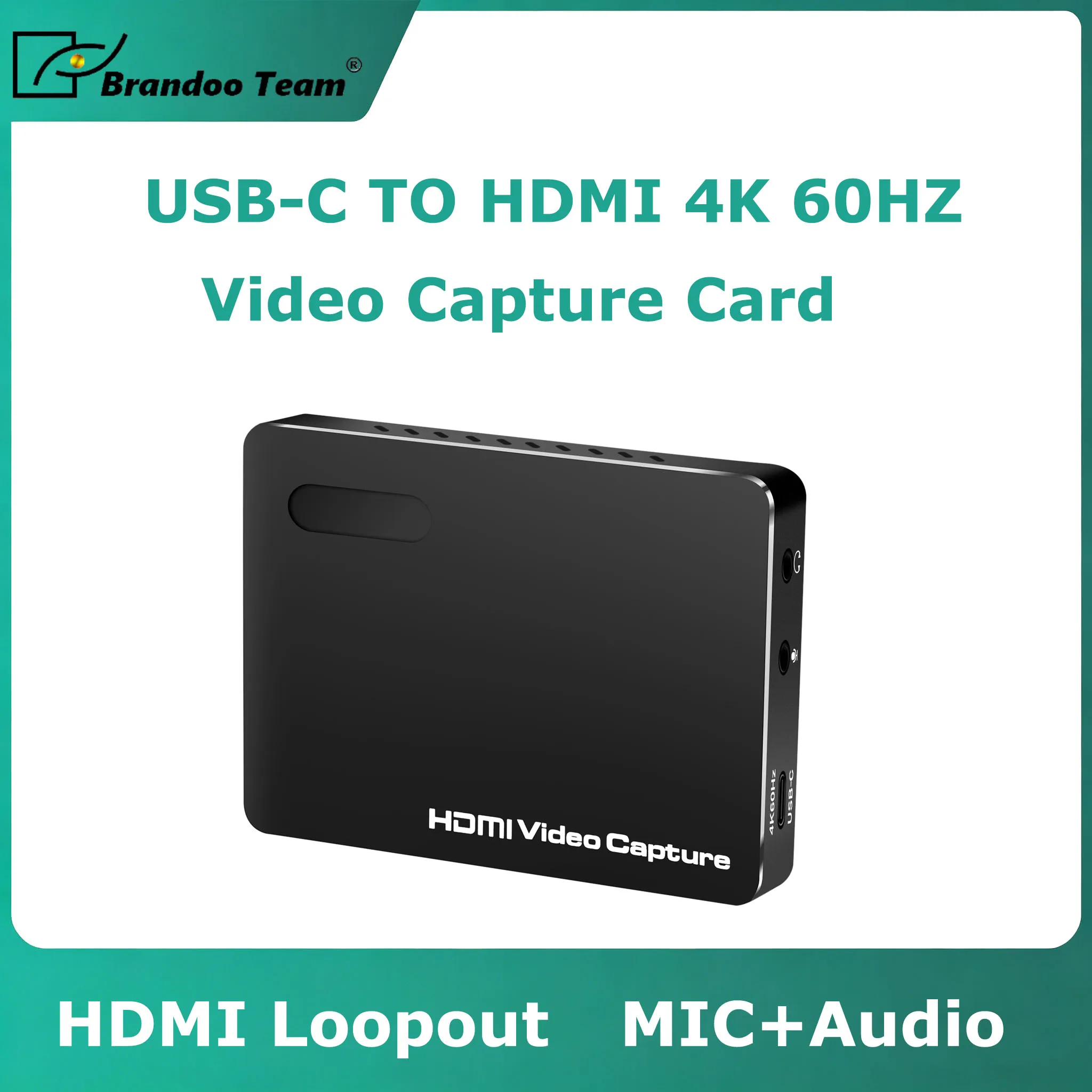 USB-C HDMI Video Capture Card 4K 60Hz Video Grabber HDMI Loopout with Mic and Audio for Camera Live Broadcast Video Recording