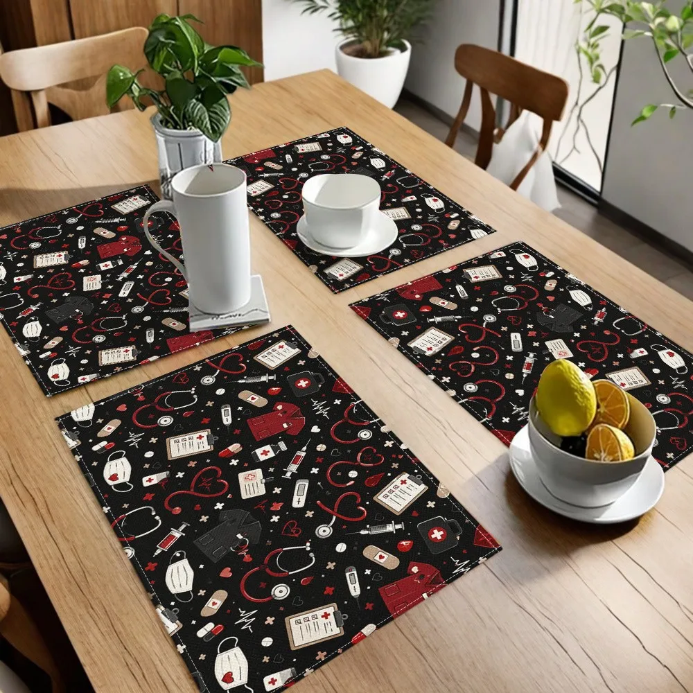 Multi-Purpose Medical Theme Cartoon Style Square Placemats for Hospital Events And Nurses' Day