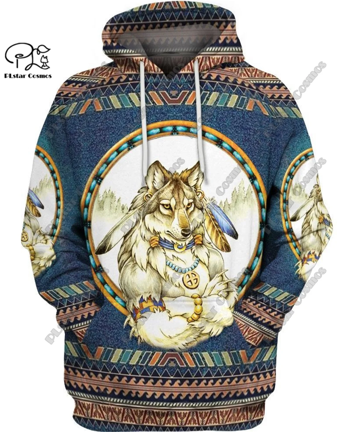 

PLstar Cosmos 3D printed retro Aboriginal wolf feather pattern street casual unisex new hoodie, sweatshirt, zipper hoodie L-10