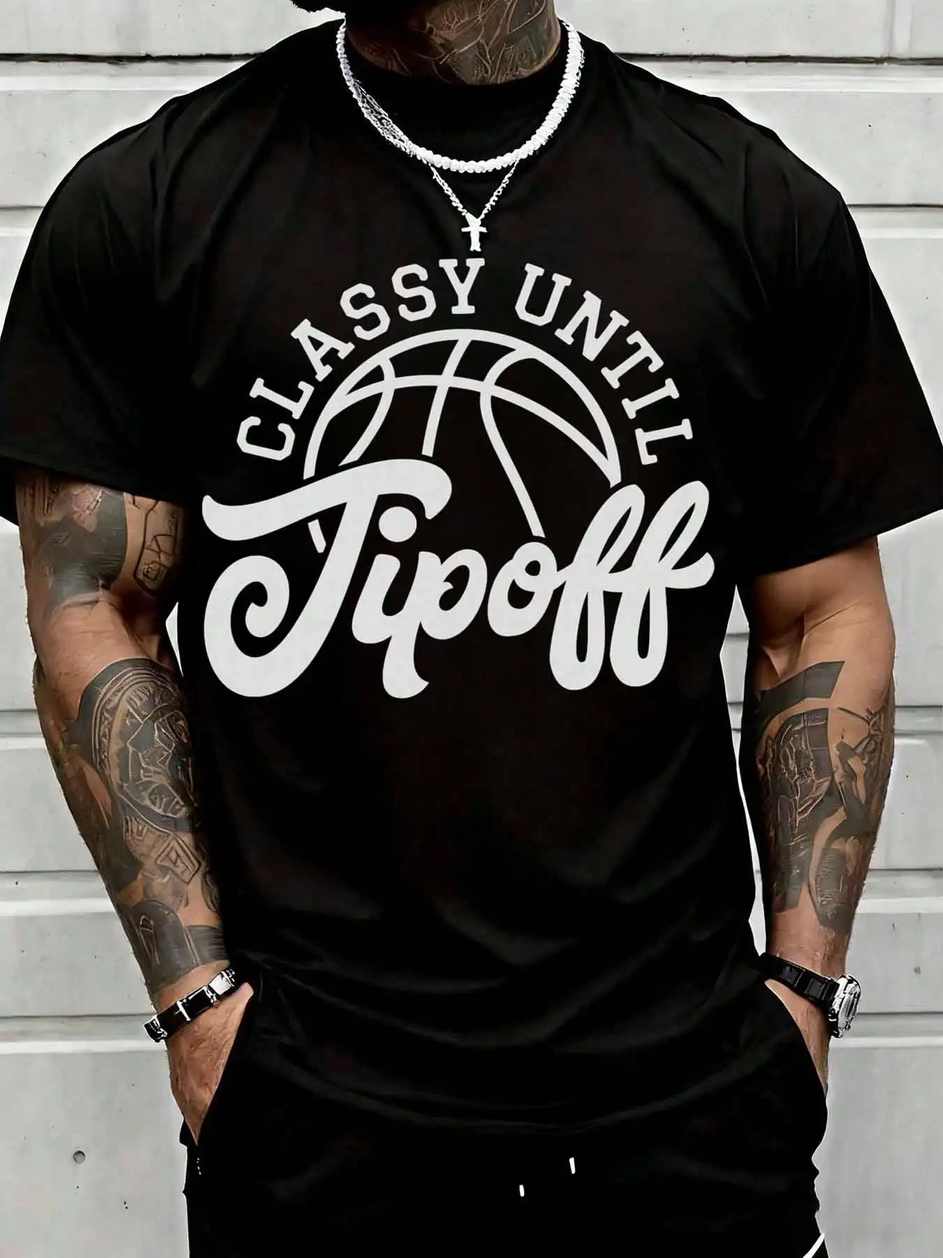 Classy Until Tipoff Basketball Graphic Tee Men Sports Fan Shirt Suitable For Casual Sports Wear