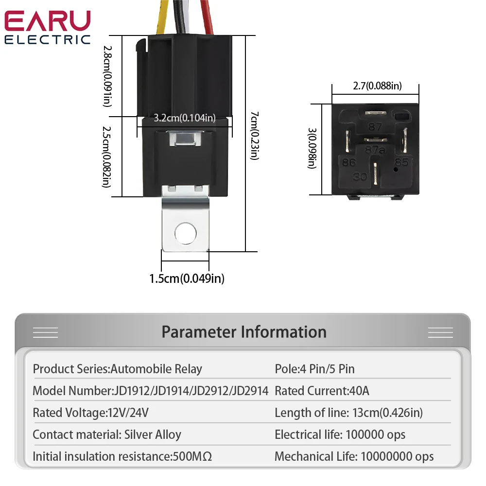 4 5 Pin 4P 5P 40A Waterproof Car Relay Long Life Automotive Relays Normally Open DC 12V/24V Relay For Head Light Air Conditioner