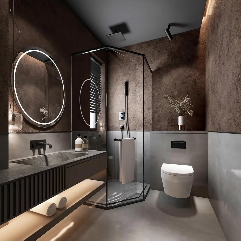 Papel de parede extra largo vintage metálico estilo industrial marrom escuro casca de concreto e bastão 31,5x315 polegadas Air Gui