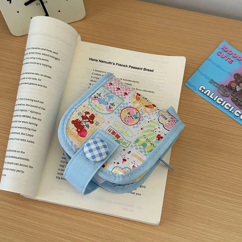 1pc Summer Cartoon Photocard Coin Purse Retro Multi-layer Short Wallet Mini Purse Wallet Outdoor Student Coin Bag