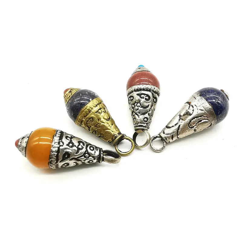 TBP626 Nepal Vintage Water Drop Charms Multi Colors Pearl Lapis Lazuli