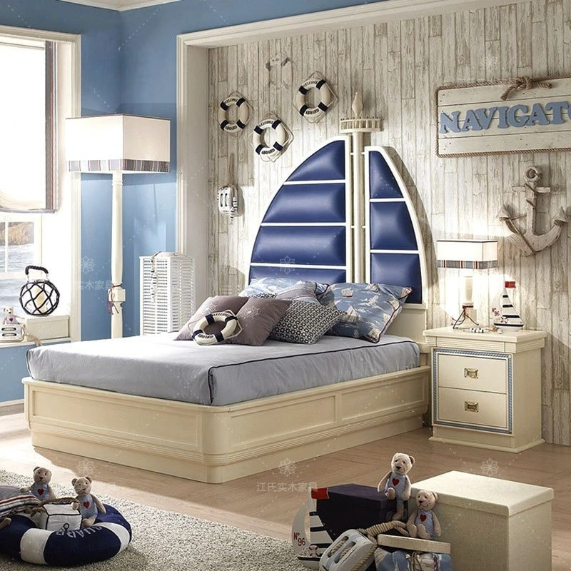 Solid wood single personalized creative high box bed, sailing prince boy girl bed
