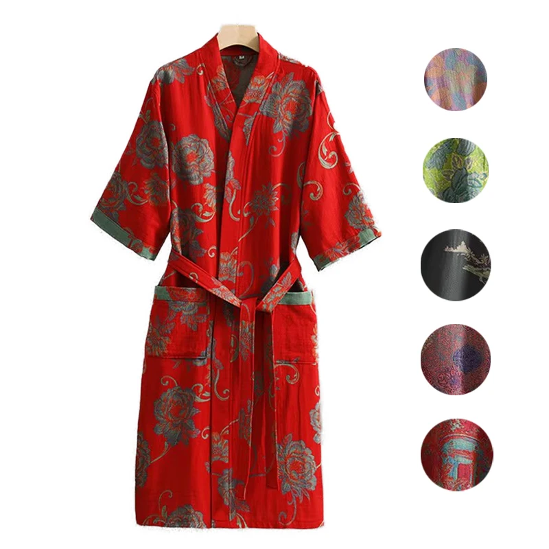 100% Cotton Wedding Dress High Quality Spring Autumn Robe Women's Bathrobe Loose Casual Sleepwear Female Kimono Dressing Gowns