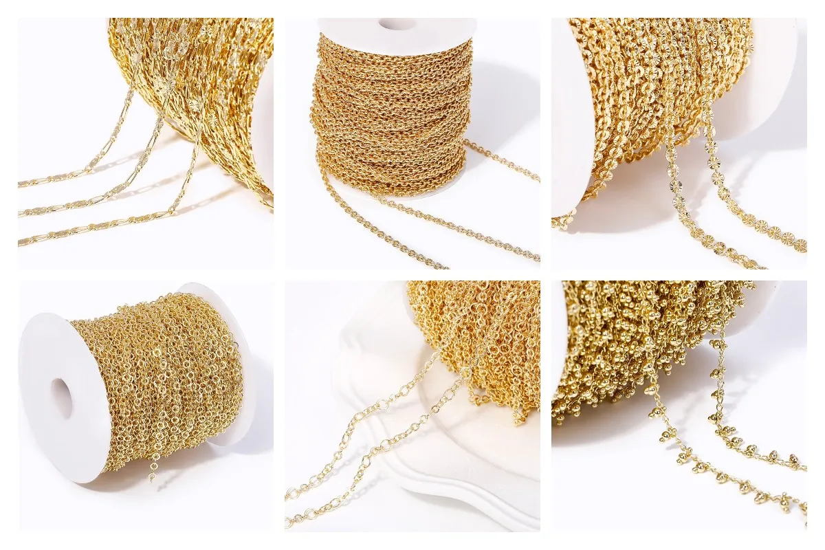 Großhandel Bulk-Kabelketten für die Schmuckherstellung, hochwertige Spulenketten aus 14 Karat vergoldetem Metall, DIY-Halskette, Armband-Zubehör – Detail 1