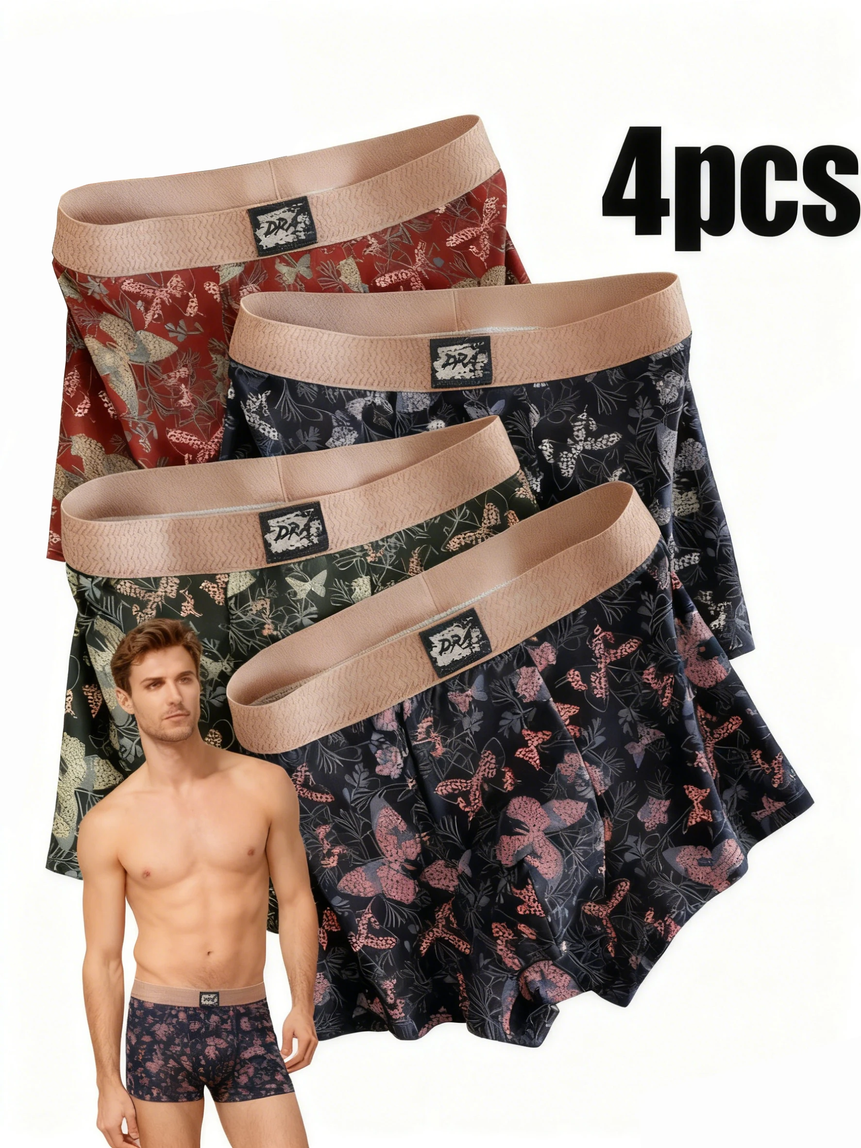 

Butterfly Print Comfortable Breathable Casual Underwear Set Four-Piece Suite Soft Lightweight Loungewear for Relaxed Days