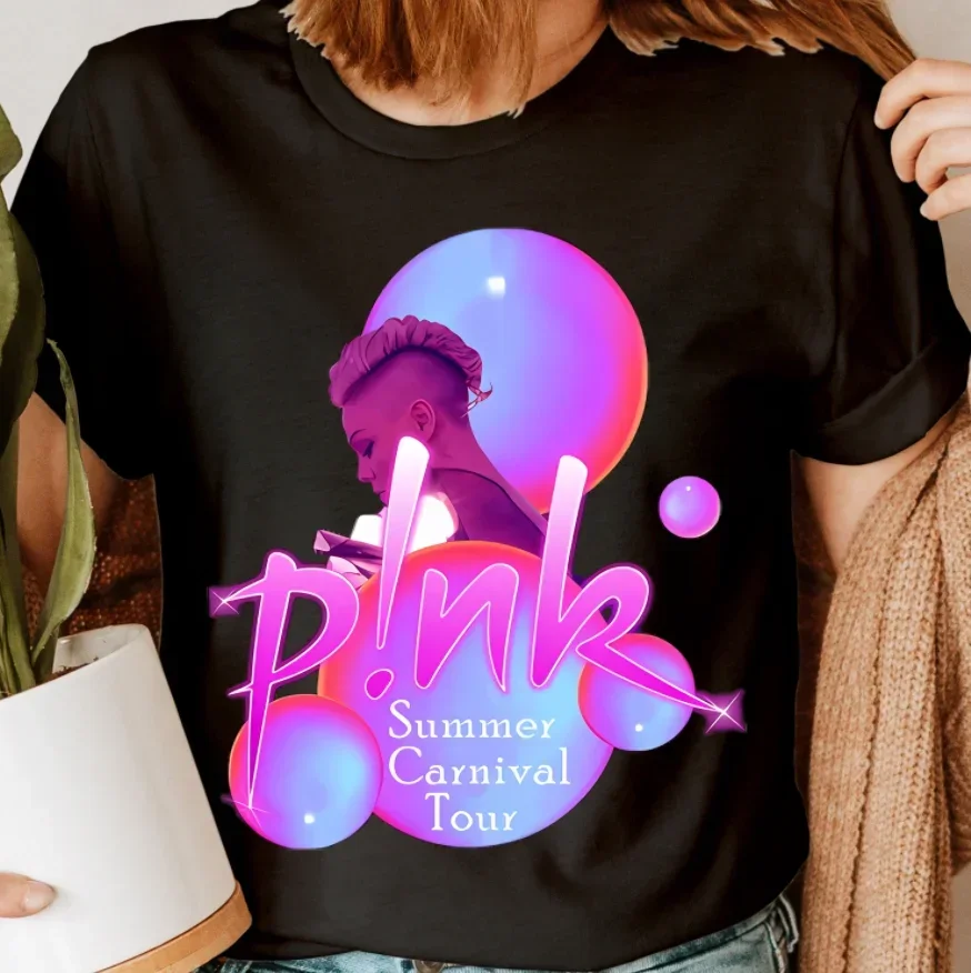 ¡100% algodón rosa carnaval 2024 Tour de música P!nk Summer Tour hombres mujeres camiseta Unisex ropa estética camisetas gráficas Tops camiseta