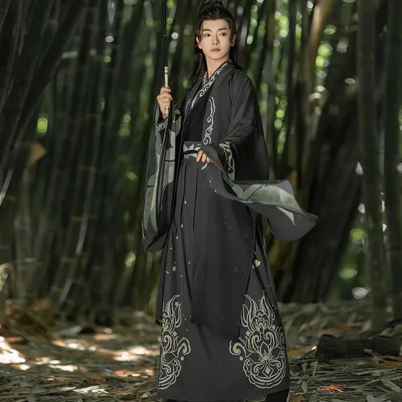 Traditional Flying Dragon Floral Hanfu Dress Chinese Weijin Period Comfortable Chiffon Costume Retro Swordsman Cosplay Outfits