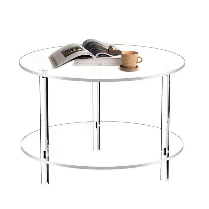 

Tea Table Round Clear Coffee Table Double Layers Home Aesthetic Decoration Acrylic Modern Furniture For Home Studio Hotel