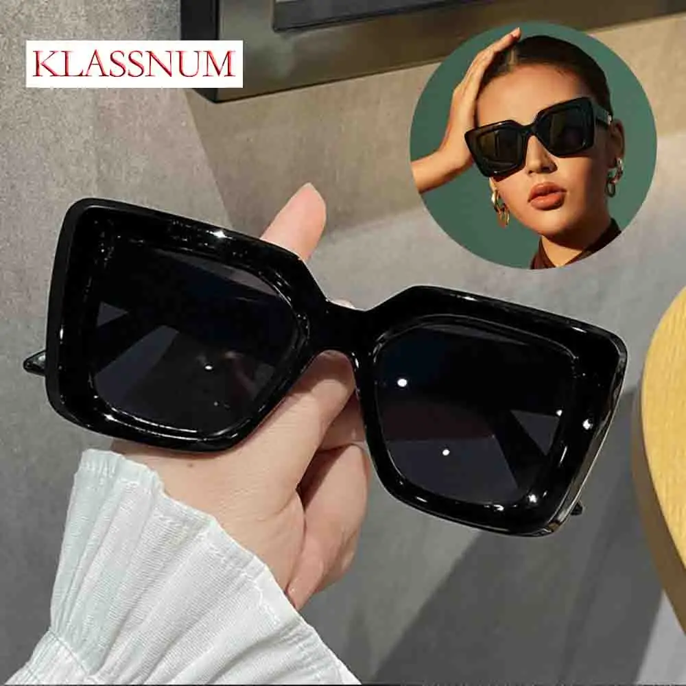 

KLASSNUM New Retro Big Frame Ladies Sunglasses High-end Outdoor Travel Shades Fashion Slimming Sunshade Glasses Beach party
