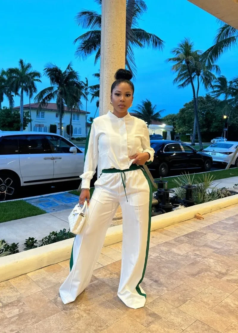 

Color Patchwork Tracksuits Women 2 Piece Set 2025 Fall Winter Long Sleeve Zipper Jackets Tops + Wide Leg Pants Casual Suits