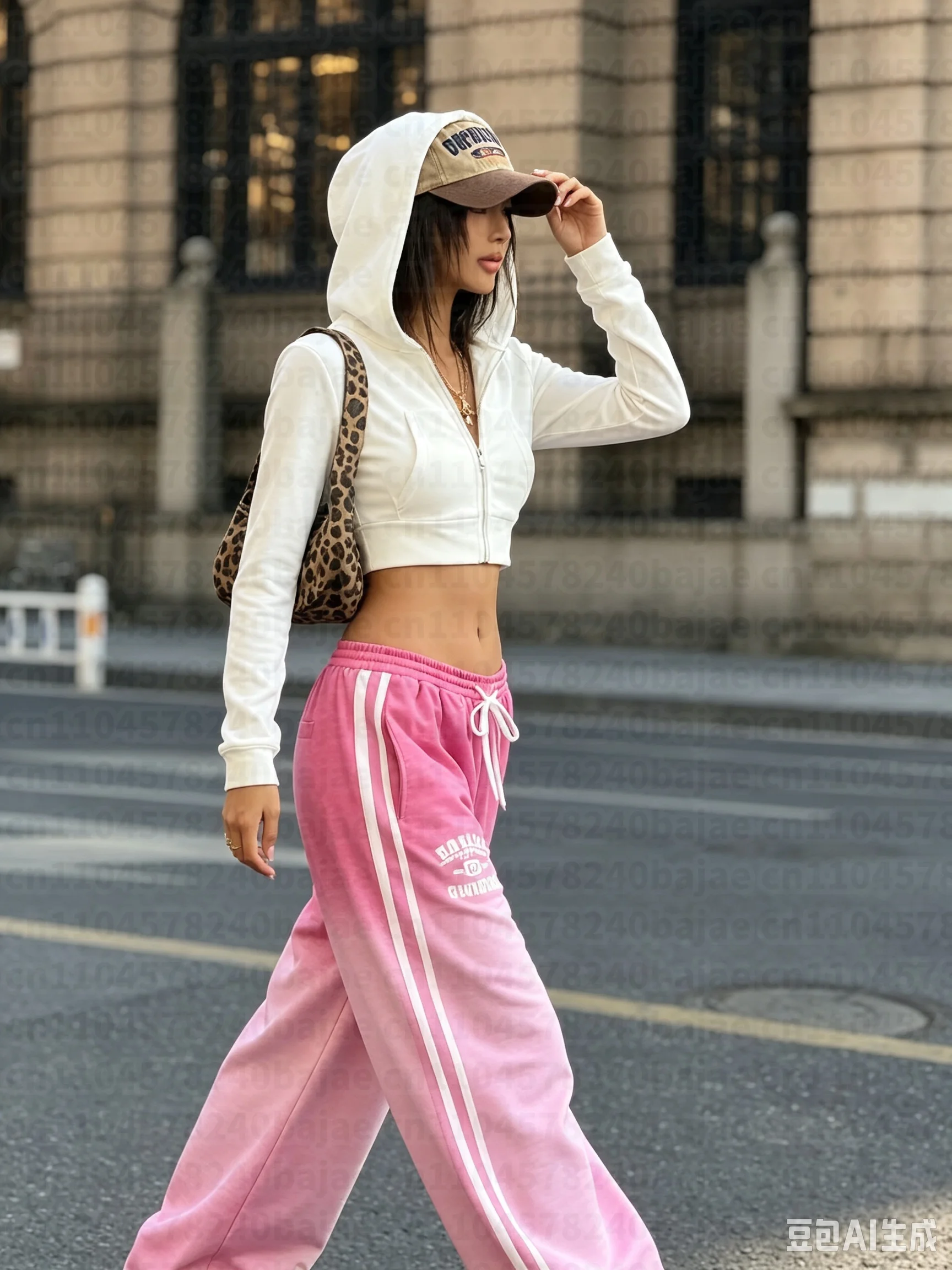 Damen-Sweatpants im Y2K-Stil, pink, hochtailliert, locker geschnitten, mit Streetwear-Design und Valentinstag-Motiv. – Detail 5