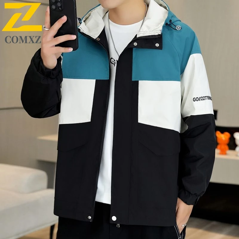 

Men's Jacket New Hooded Splicing Waterproof Windproof Jackets Outdoor Mountain Travel Camping Lightweight Breathable Outerwear