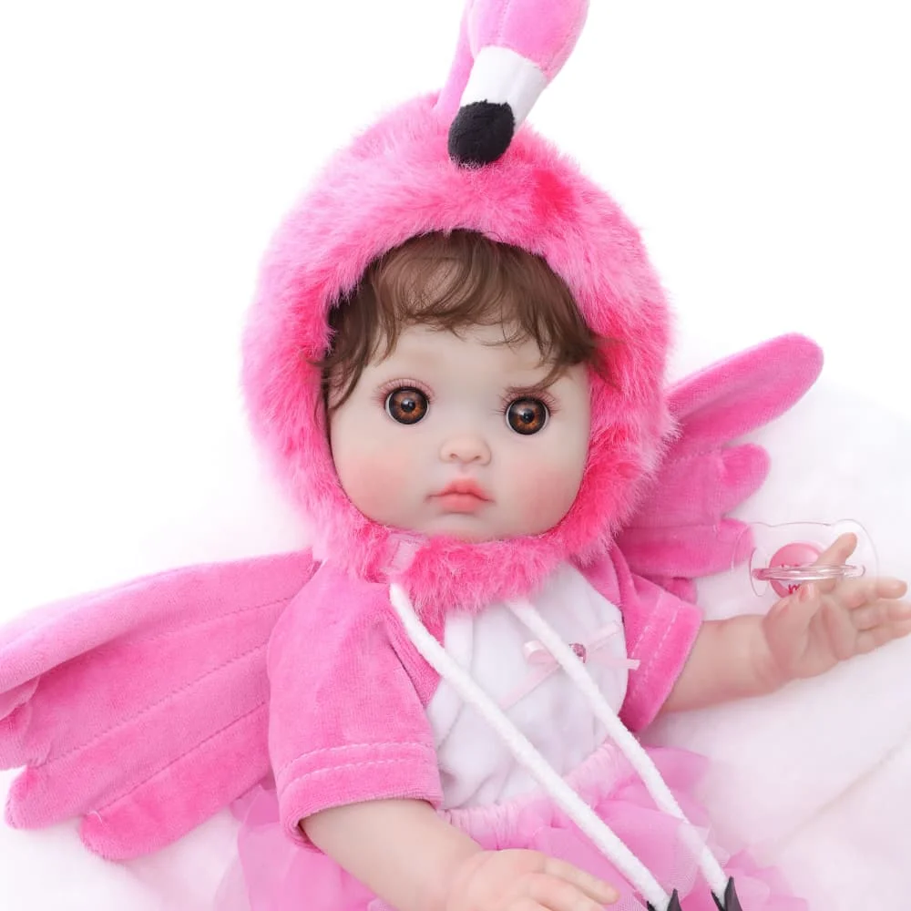 

Cloveray 18 inch Flamingo Headgear Soft Plastic Realistic Rebirth Doll Winged Plush Girl 44 cm High Quality Children's Birthday
