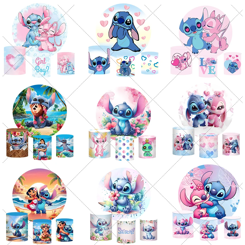 Lilo & Stitch Fondo redondo para fiesta de cumpleaños, decoración, pancarta circular, fondo para niña, niño, Baby Shower, soporte para pastel, cubierta de zócalo