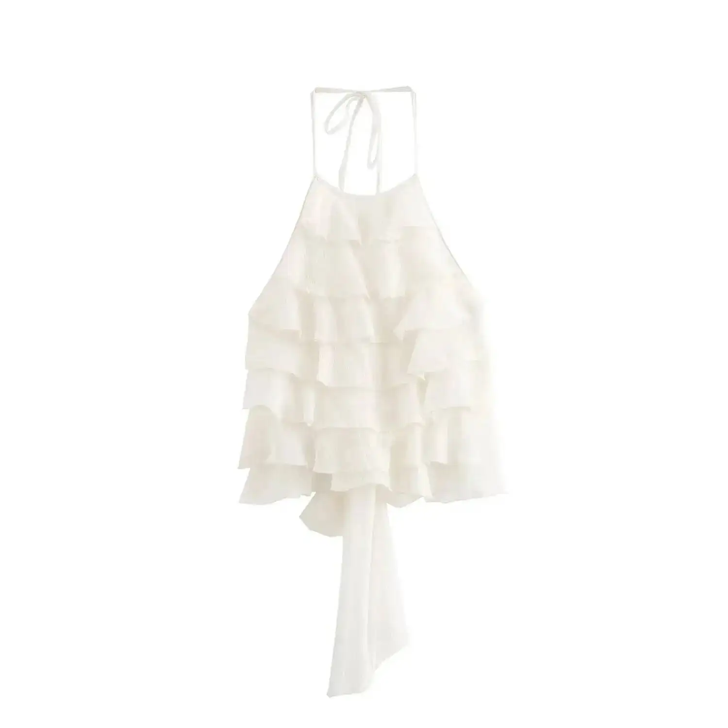 

Halter Collar Tops Woman 2025 Sweet Lace Up Sleeveless Backless Bow Layered Decoration Off The Shoulders Sling