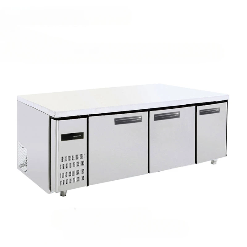 

Air cooled freezing workbench 437 liters stainless steel three-door platform refrigerator horizontal cabinet commercial