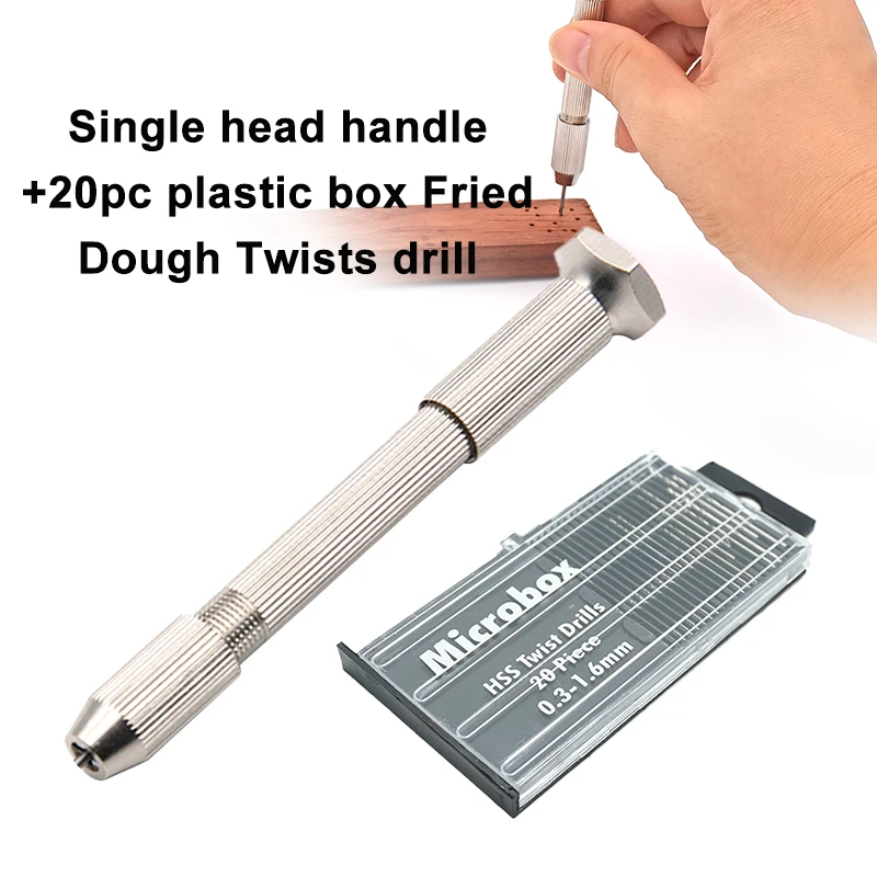 

Single Head Hand Twisted Diamond Holder 20pc Small Drill Bit Set DIY Drill Manual Hole Open Cultural Play Amber Walnut Tool