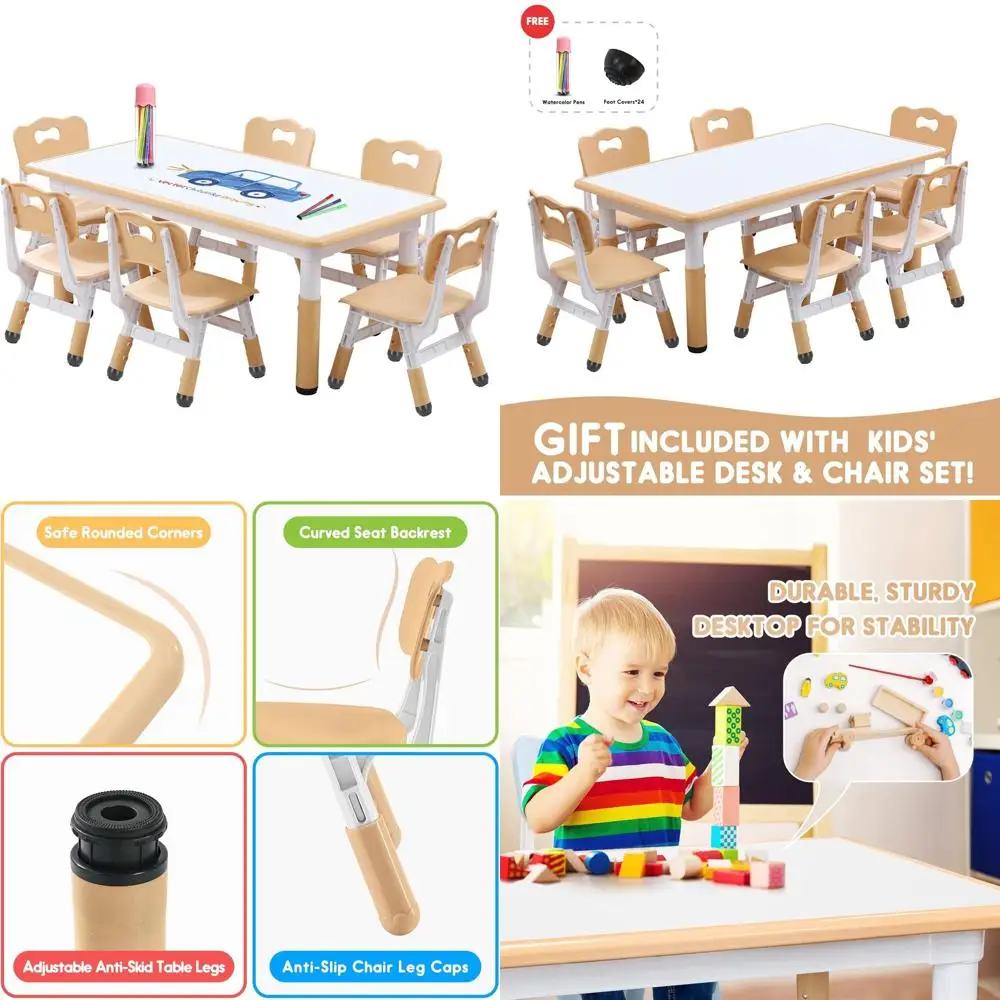 

Регулируемый по высоте стол для малышей и набор из 6 стульев с поверхностью, устойчивой к граффити, для творчества и детских учреждений, для детей от 2 до 12 лет