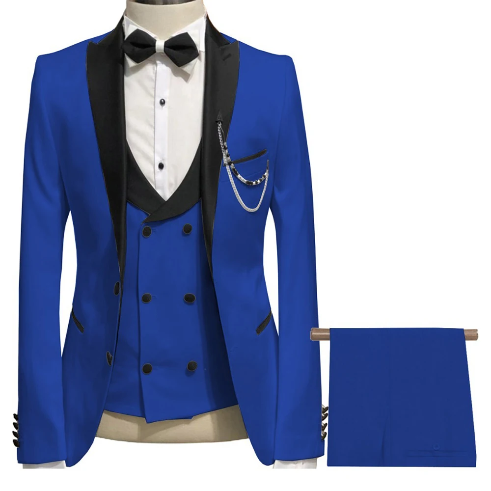 

Suit For Men Blazer Terno Groom Blue Costume Black Peaked Lapel Formal Prom Party Fashion New Arrival 3 Piece Jacket Pants Vest