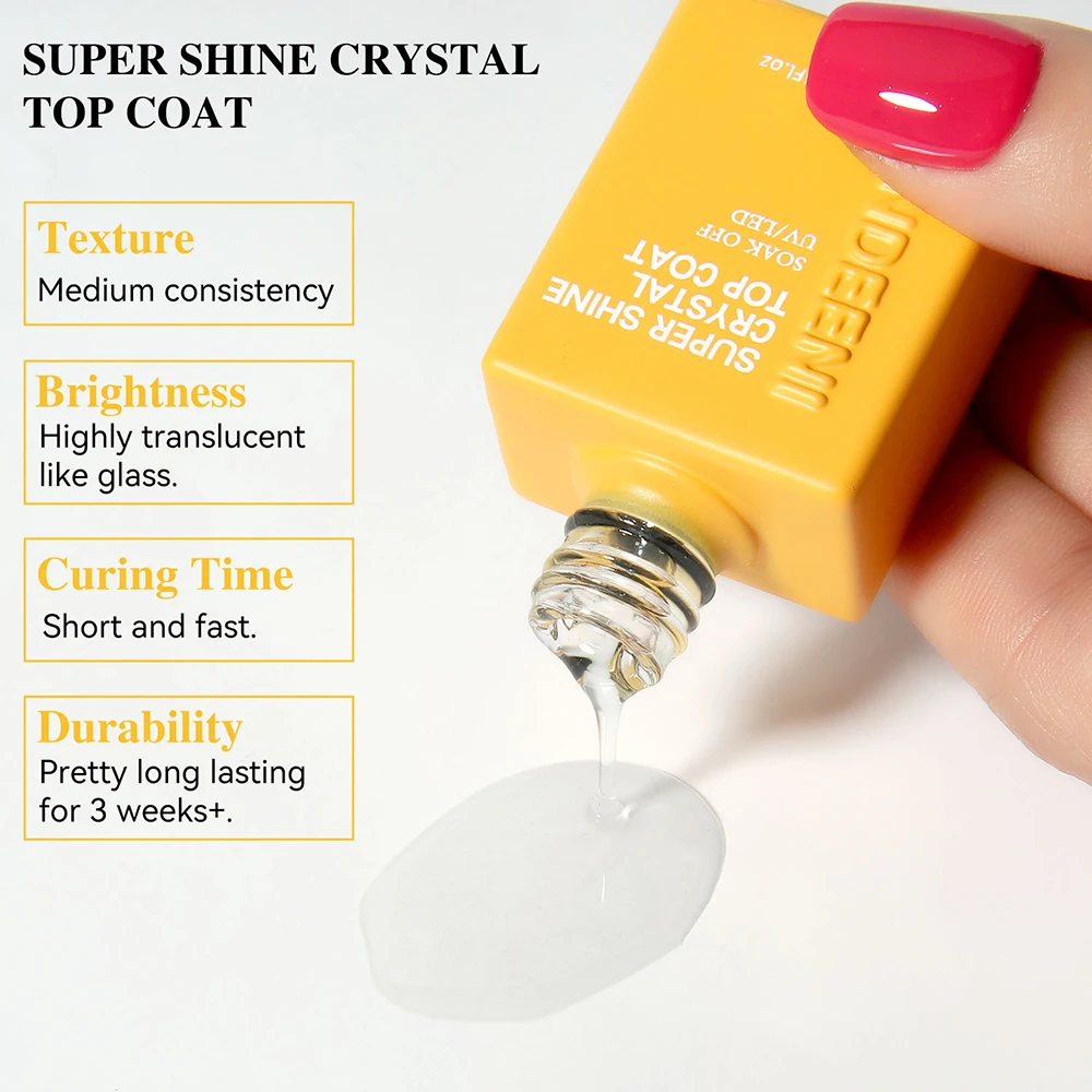 Vendeeni TPO HEMA FREE Super Shine Crystal Top Coat Gel Nail Polish Semi Permanent UV Soak Off Gel Varnish High Gloss Top Coat