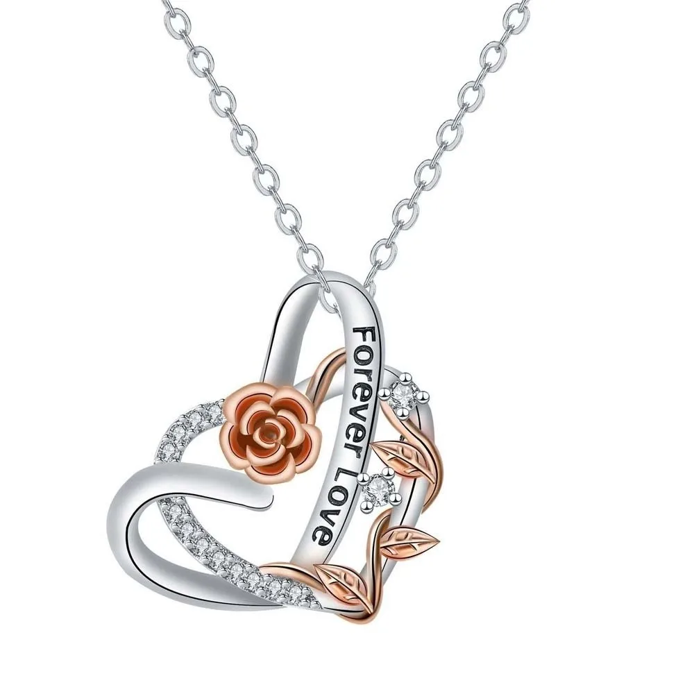 

Luxury Heart Rose Necklace Neck Accessories Alloy Necklace for Lover Gift Rhinestone Pendant Valentine's Day Clavicle Chain