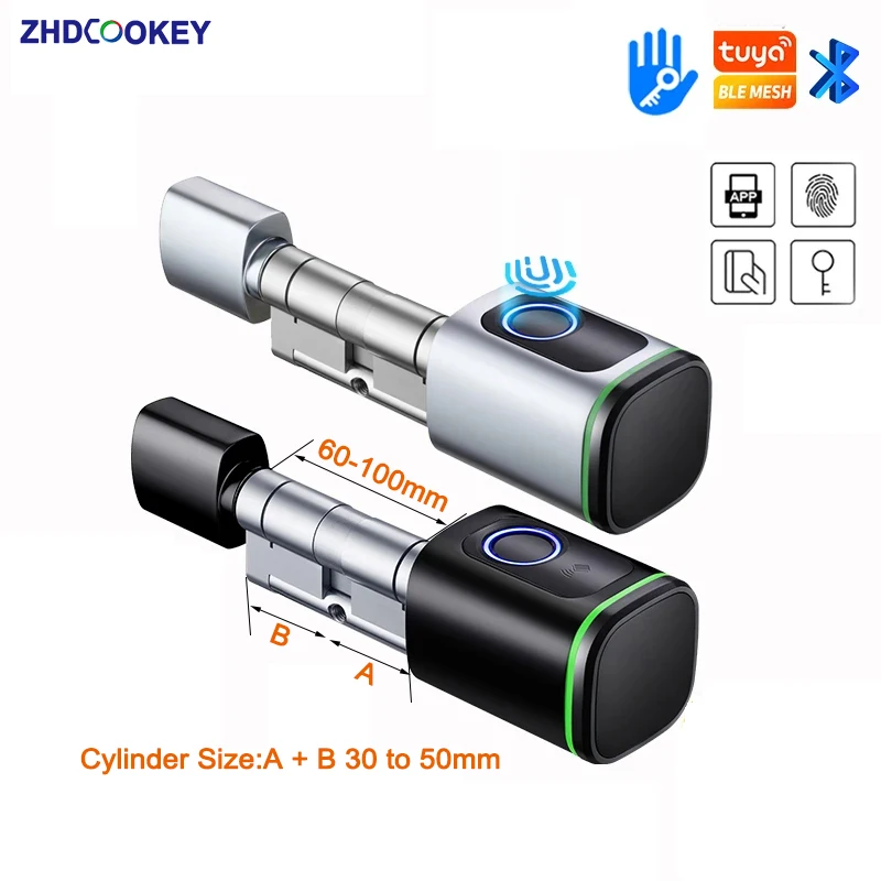 

Tuya BLE DIY Cylinder Core Biometrico Fingerprint Card TTLock App Electronic Door Locks Euro Cylinder Smart Lock with Gateway