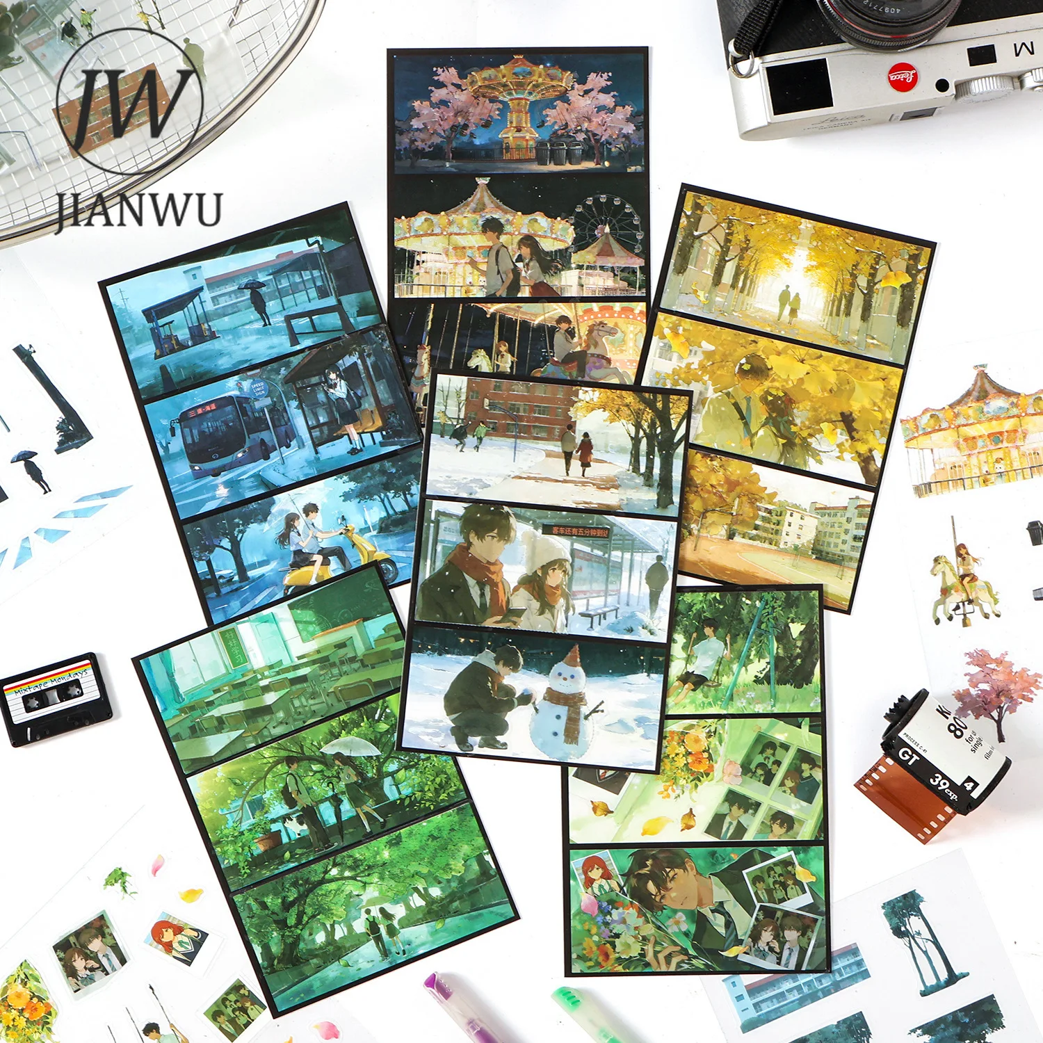 JIANWU Youth Jet Lag Series Vintage Tree Character Landscape Material Collage PET Sticker Creative DIY Journal Stationery - view 3