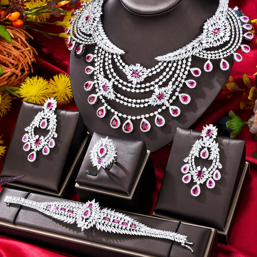 GODKI NEW Luxury 4PCS UAE Rainbow Fireworks Jewelry Set For Women Wedding Party Cubic Zirconia Indian Dubai Bridal Jewelry Set