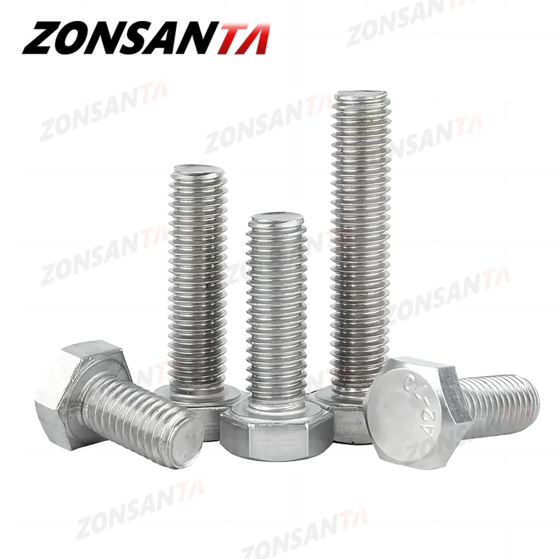 ZONSANTA 304 Stainless Steel Hexagon Head Bolt M3 M4 M5 M6 M8 M10 M12 Full Thread External Hex Hexagon Head Screws DIN933